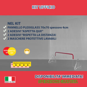Kit: Pannello Plexiglass + Adesivi + Maschere Protettive
